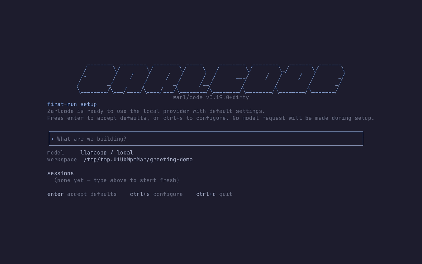 Accepting local defaults during first-run setup