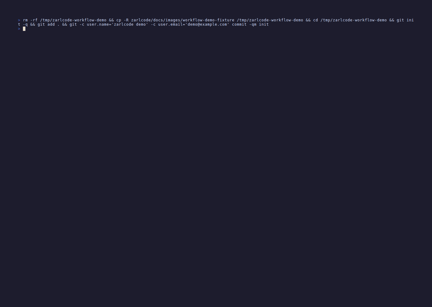 zarlcode workflow demo: plan, switch model, build, inspect diff, and run headless